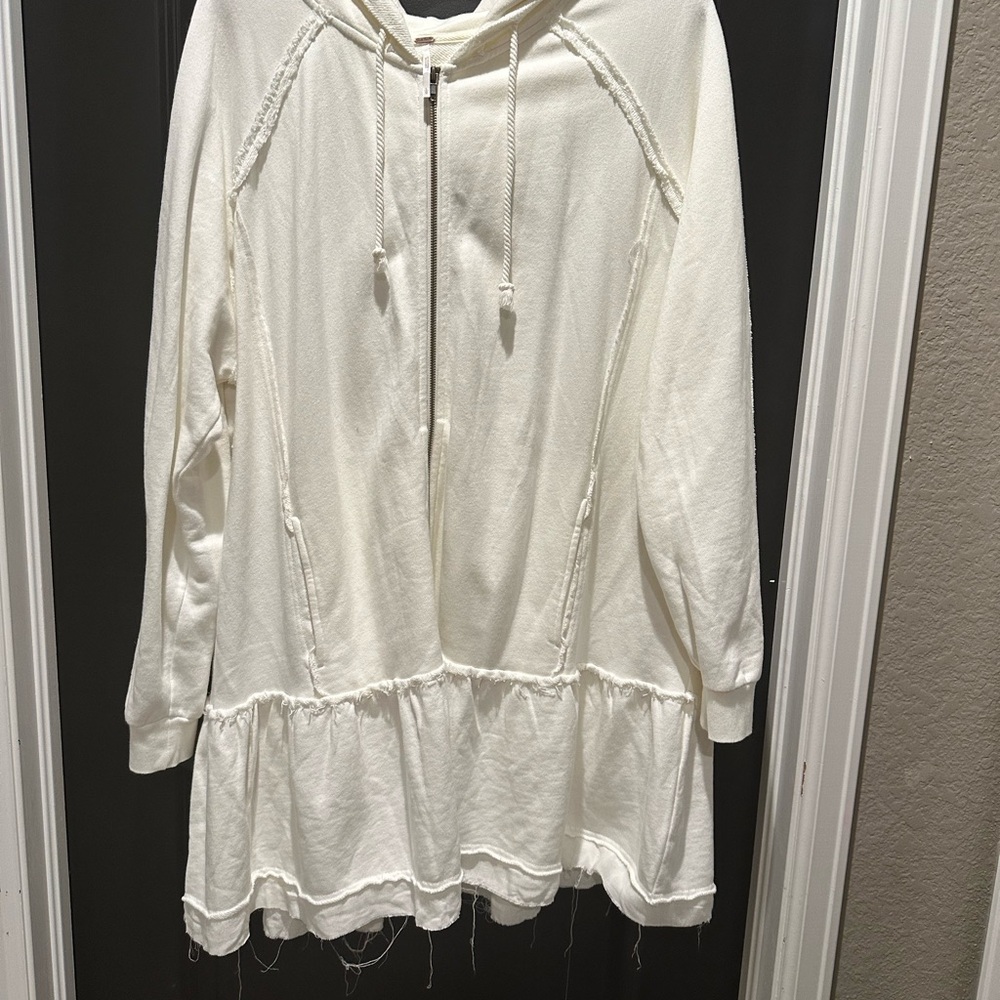 Free People Tiered Ruffled Hoodie White L